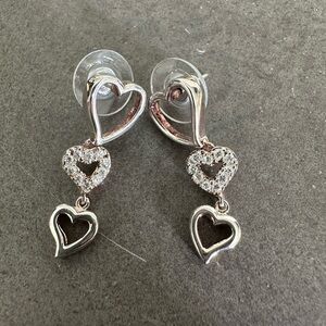 Vintage Triple Heart Sterling Silver Drop Earrings with CZ’s